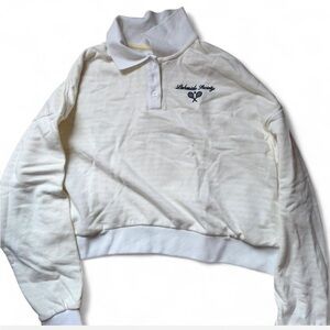 Cotton On Cream Collared Polo Sweatshirt with Tennis Embroidery